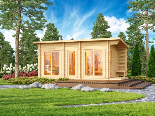 Halden XXL - log outdoor sauna for 5 people with room and shower