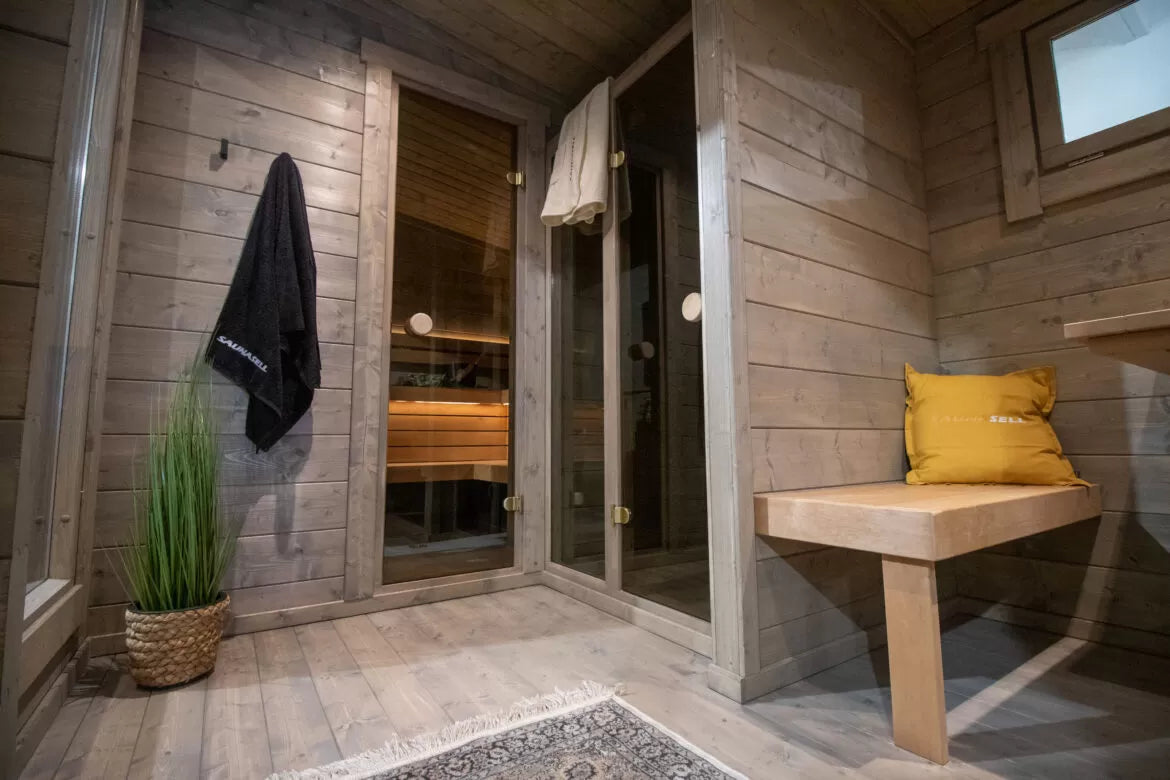 Halden XXL - log outdoor sauna for 5 people with room and shower