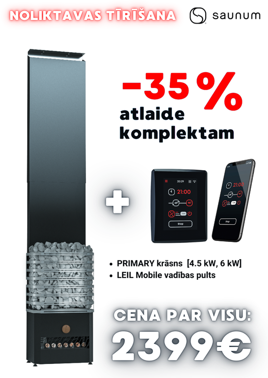 Atlaižu komplekts - Saunum Primary krāsns 4.5kW, 6kW + LEIL Mobile pirts vadības pults 