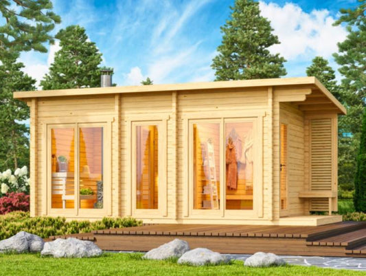 Leil® Halden XXL - koka āra pirts 5 personām ar istabu un dušu