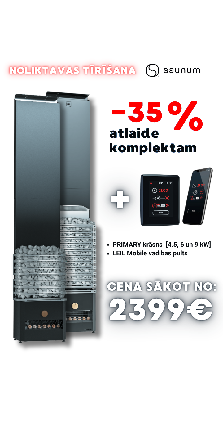 Atlaižu komplekts - Saunum Primary krāsns 4.5kW, 6kW + LEIL Mobile pirts vadības pults 